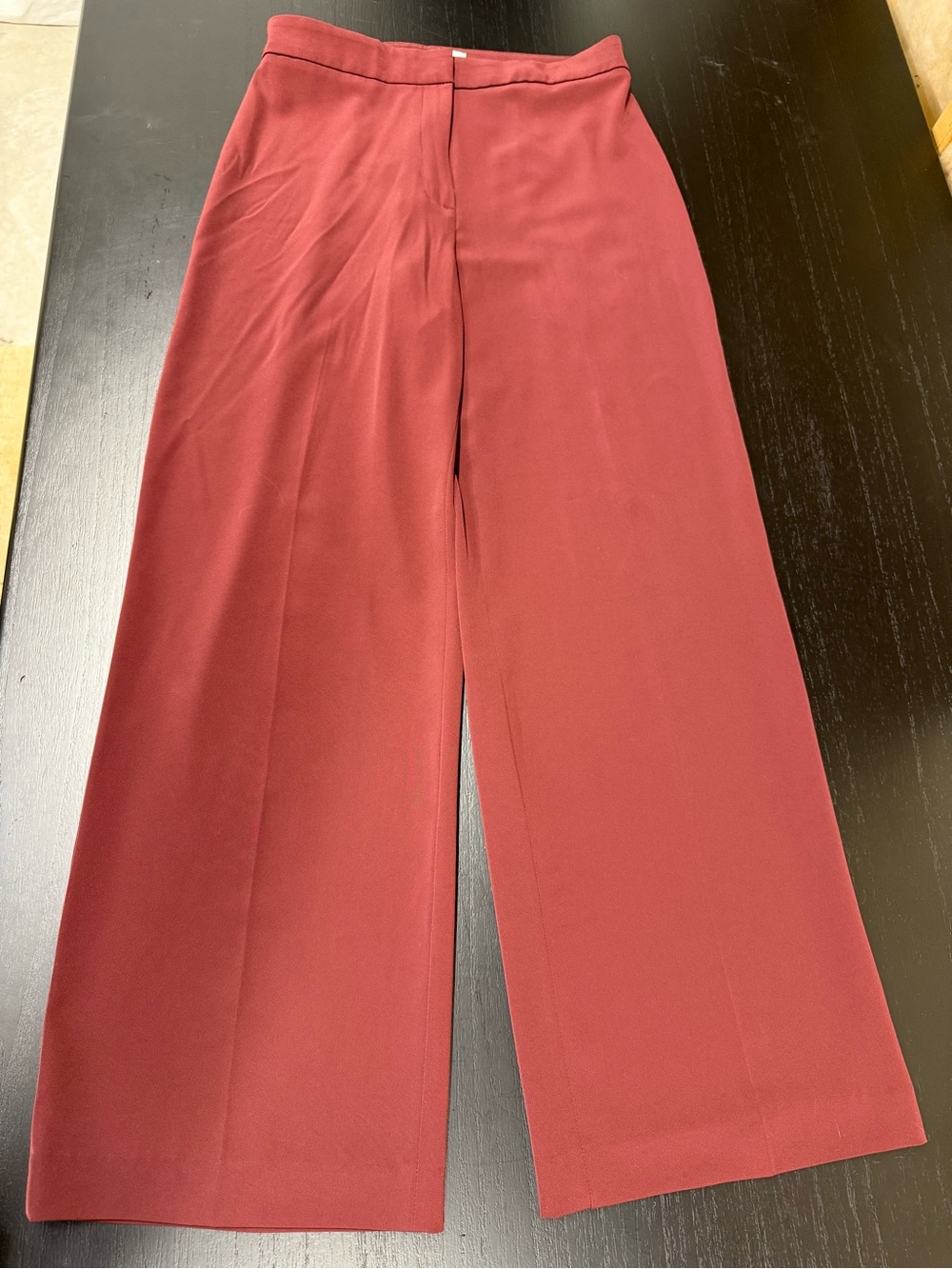 Wide Leg High-Rise Pants - Maroon Red